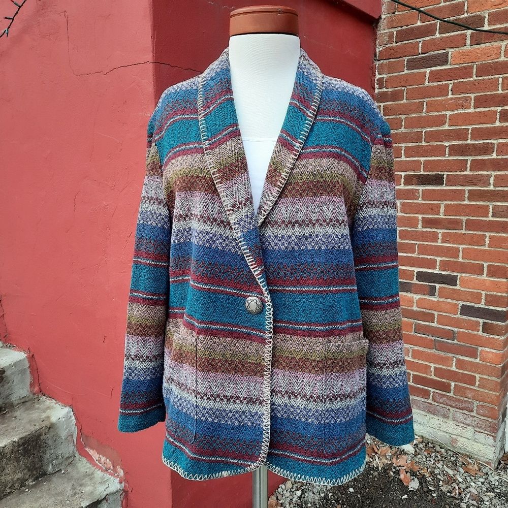 Vintage 90's Aztec Print Button Blazer Jacket - Picture 8 of 12